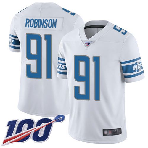 Detroit Lions Limited White Men Ahawn Robinson Road Jersey NFL Football #91 100th Season Vapor Untouchable